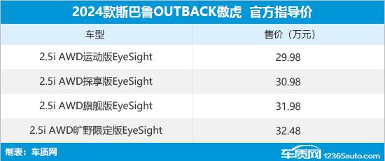 2024款斯巴魯傲虎上市 售價29.98-32.48萬