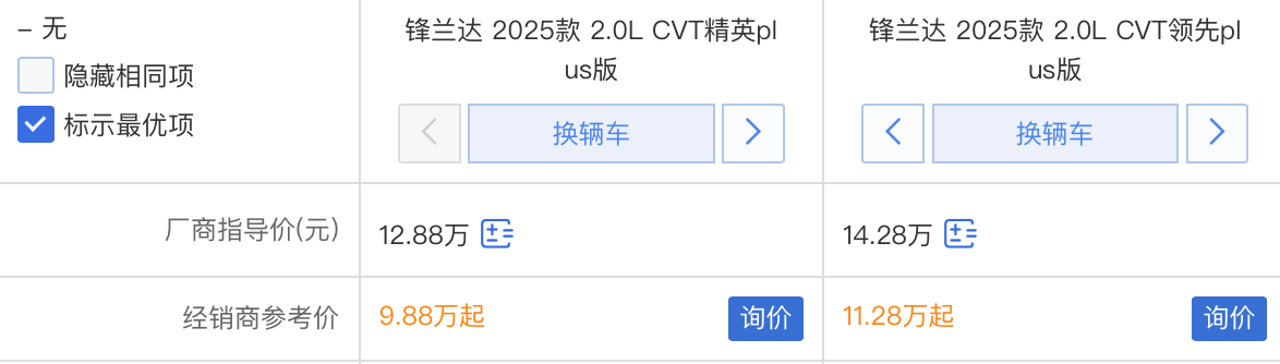 2025款鋒蘭達(dá):內(nèi)飾升級(jí),領(lǐng)先plus版更具性價(jià)比
