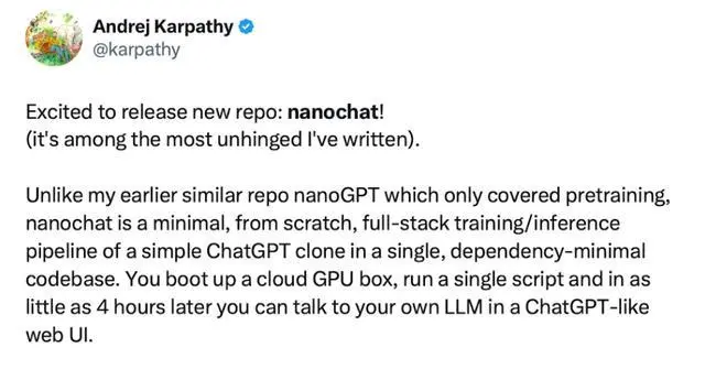 安德烈&middot;卡帕西（Andrej Karpathy）推文截圖（來源：X）