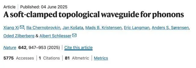 首個室溫超低損耗拓撲聲子波導登上Nature,損耗降至百萬分之一 圖|相關論文(來源:Nature)